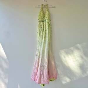 Tony Bowls Paris Beaded Silk Ombre Mermaid Gown Green & Pink
